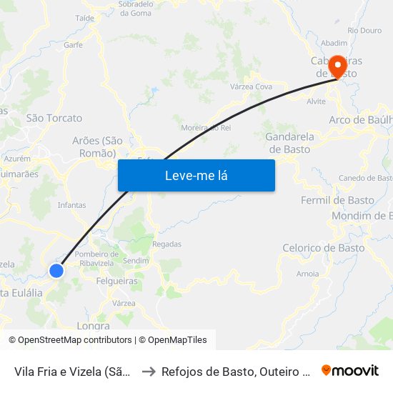 Vila Fria e Vizela (São Jorge) to Refojos de Basto, Outeiro e Painzela map