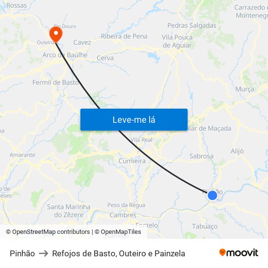 Pinhão to Refojos de Basto, Outeiro e Painzela map