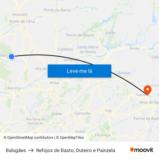 Balugães to Refojos de Basto, Outeiro e Painzela map