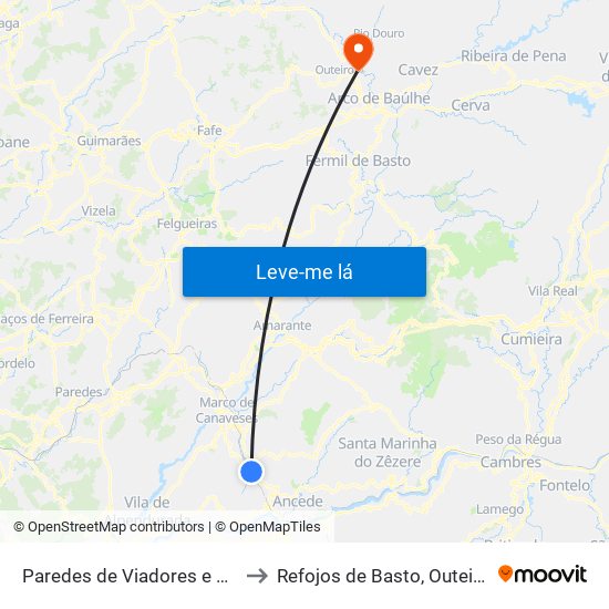 Paredes de Viadores e Manhuncelos to Refojos de Basto, Outeiro e Painzela map