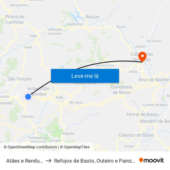 Atães e Rendufe to Refojos de Basto, Outeiro e Painzela map