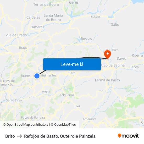 Brito to Refojos de Basto, Outeiro e Painzela map