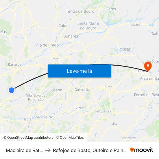 Macieira de Rates to Refojos de Basto, Outeiro e Painzela map