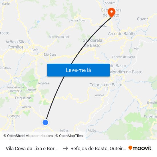 Vila Cova da Lixa e Borba de Godim to Refojos de Basto, Outeiro e Painzela map