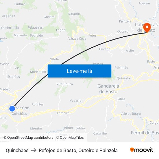 Quinchães to Refojos de Basto, Outeiro e Painzela map