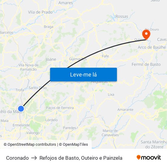 Coronado to Refojos de Basto, Outeiro e Painzela map