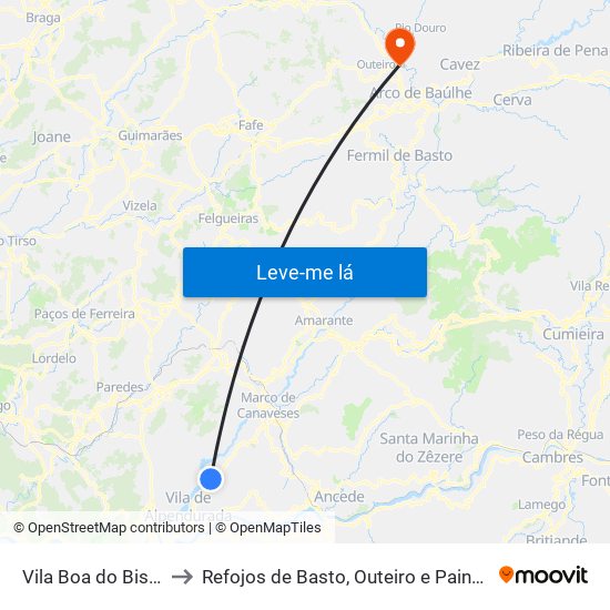 Vila Boa do Bispo to Refojos de Basto, Outeiro e Painzela map