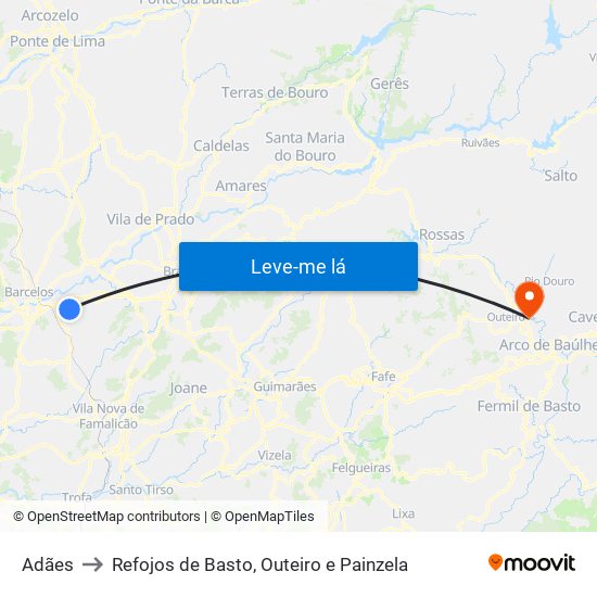 Adães to Refojos de Basto, Outeiro e Painzela map