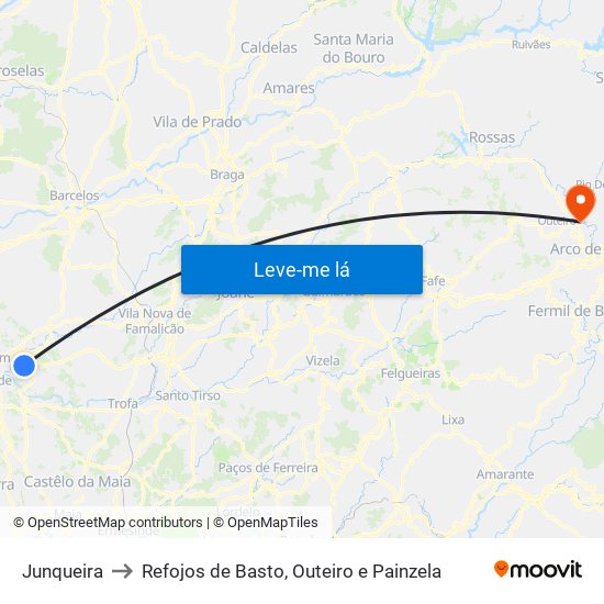 Junqueira to Refojos de Basto, Outeiro e Painzela map