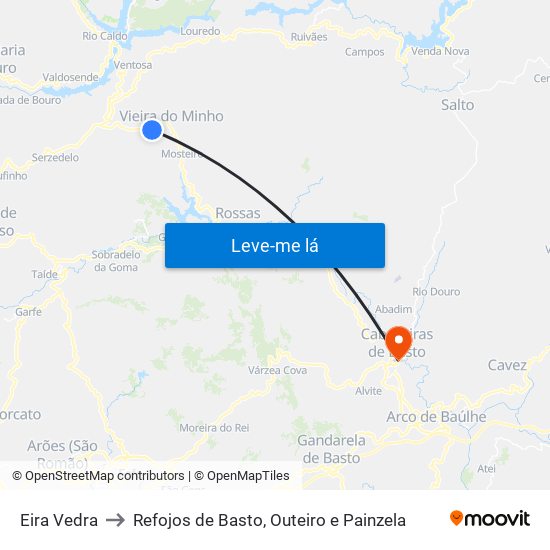 Eira Vedra to Refojos de Basto, Outeiro e Painzela map