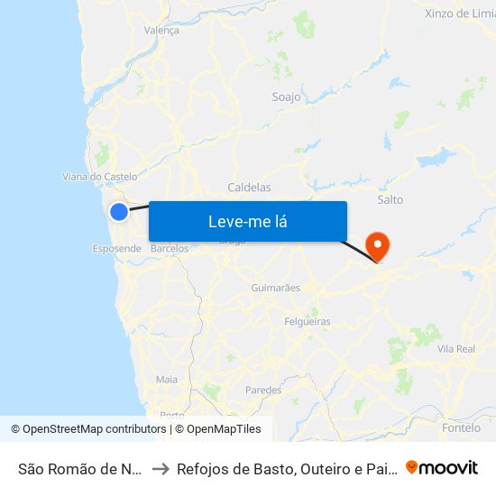 São Romão de Neiva to Refojos de Basto, Outeiro e Painzela map