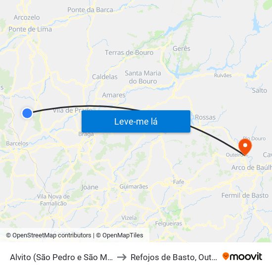 Alvito (São Pedro e São Martinho) e Couto to Refojos de Basto, Outeiro e Painzela map