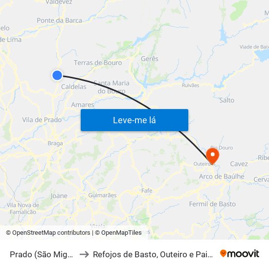 Prado (São Miguel) to Refojos de Basto, Outeiro e Painzela map