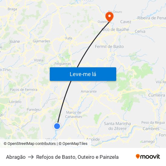 Abragão to Refojos de Basto, Outeiro e Painzela map