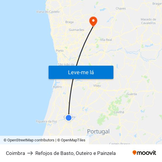 Coimbra to Refojos de Basto, Outeiro e Painzela map