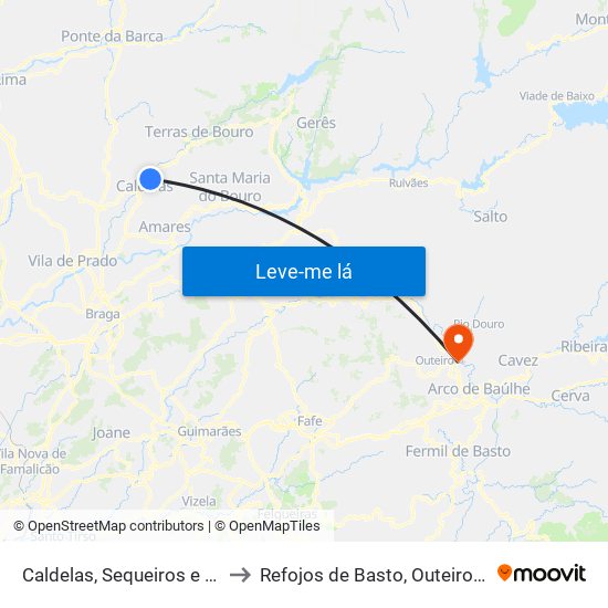 Caldelas, Sequeiros e Paranhos to Refojos de Basto, Outeiro e Painzela map