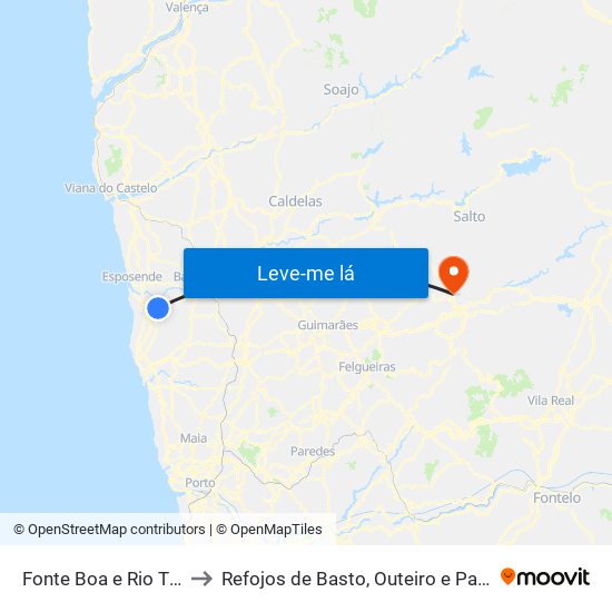 Fonte Boa e Rio Tinto to Refojos de Basto, Outeiro e Painzela map