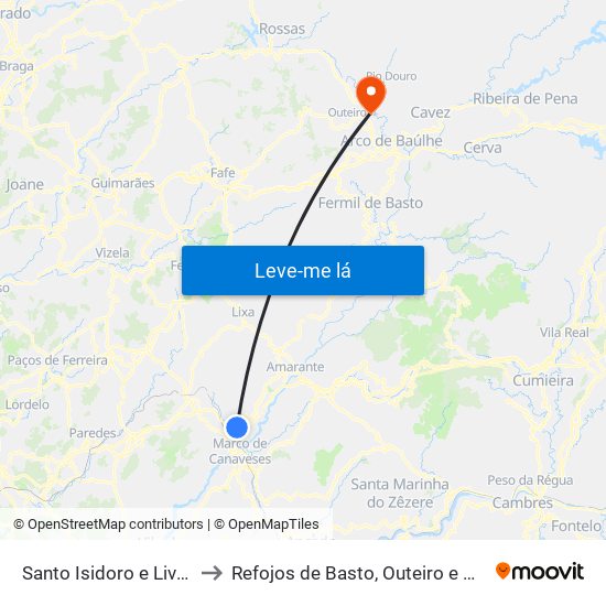 Santo Isidoro e Livração to Refojos de Basto, Outeiro e Painzela map