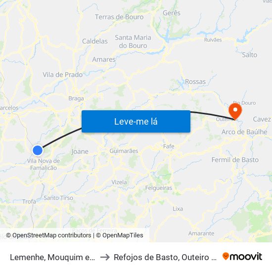 Lemenhe, Mouquim e Jesufrei to Refojos de Basto, Outeiro e Painzela map