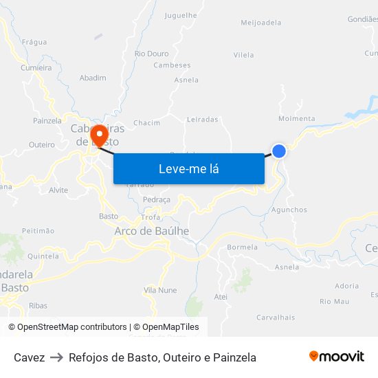 Cavez to Refojos de Basto, Outeiro e Painzela map