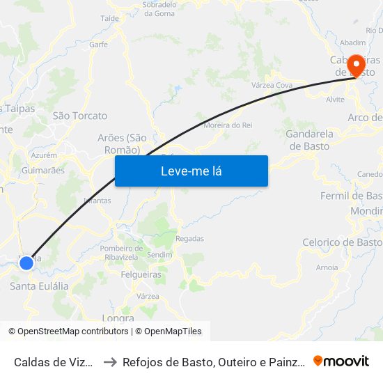 Caldas de Vizela to Refojos de Basto, Outeiro e Painzela map