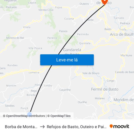 Borba de Montanha to Refojos de Basto, Outeiro e Painzela map