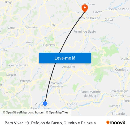 Bem Viver to Refojos de Basto, Outeiro e Painzela map