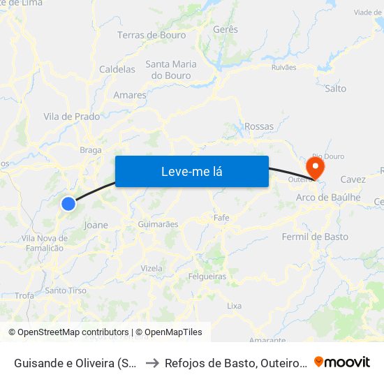 Guisande e Oliveira (São Pedro) to Refojos de Basto, Outeiro e Painzela map