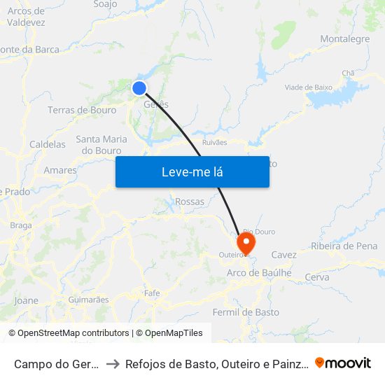 Campo do Gerês to Refojos de Basto, Outeiro e Painzela map