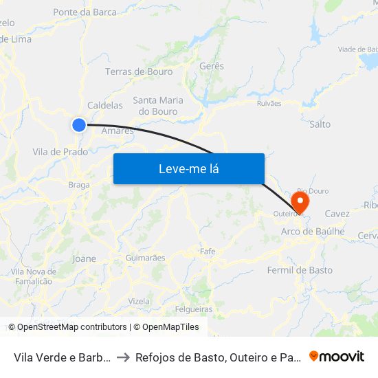 Vila Verde e Barbudo to Refojos de Basto, Outeiro e Painzela map