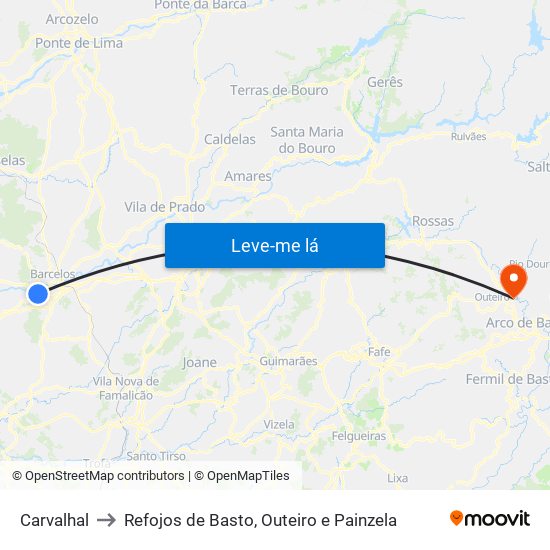 Carvalhal to Refojos de Basto, Outeiro e Painzela map