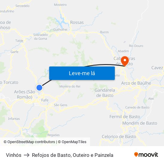 Vinhós to Refojos de Basto, Outeiro e Painzela map