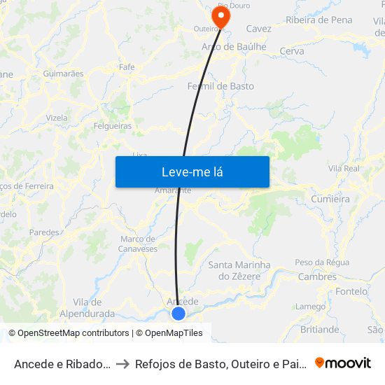 Ancede e Ribadouro to Refojos de Basto, Outeiro e Painzela map