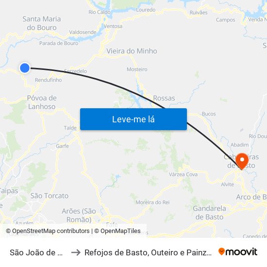São João de Rei to Refojos de Basto, Outeiro e Painzela map