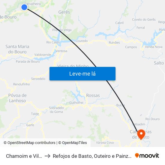 Chamoim e Vilar to Refojos de Basto, Outeiro e Painzela map