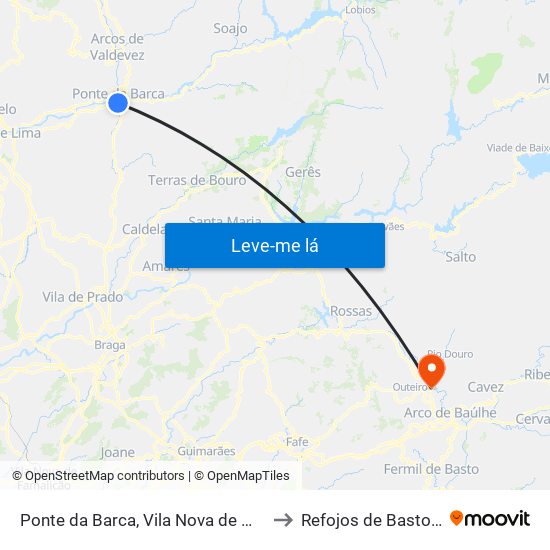 Ponte da Barca, Vila Nova de Muía e Paço Vedro de Magalhães to Refojos de Basto, Outeiro e Painzela map