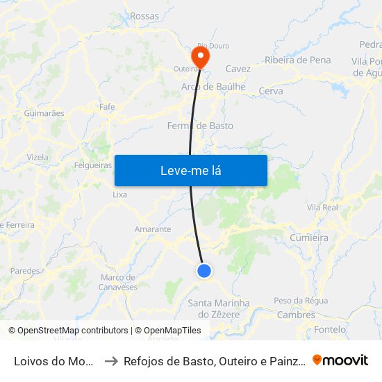 Loivos do Monte to Refojos de Basto, Outeiro e Painzela map