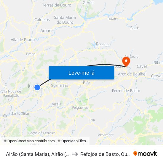 Airão (Santa Maria), Airão (São João) e Vermil to Refojos de Basto, Outeiro e Painzela map