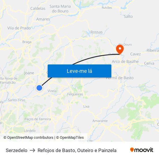 Serzedelo to Refojos de Basto, Outeiro e Painzela map