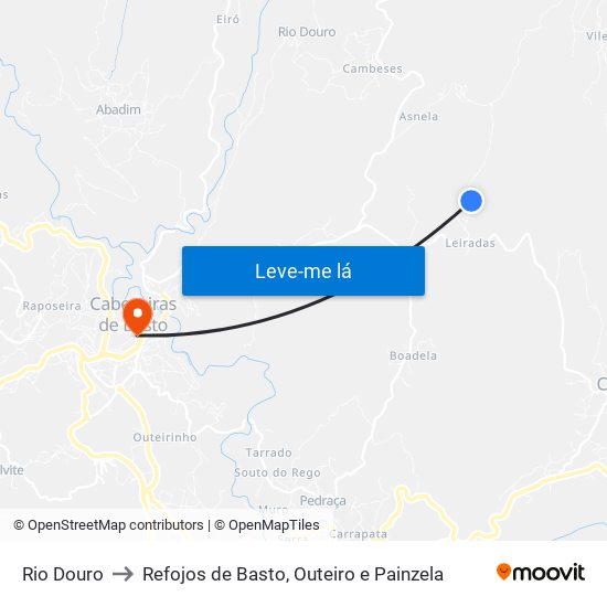 Rio Douro to Refojos de Basto, Outeiro e Painzela map