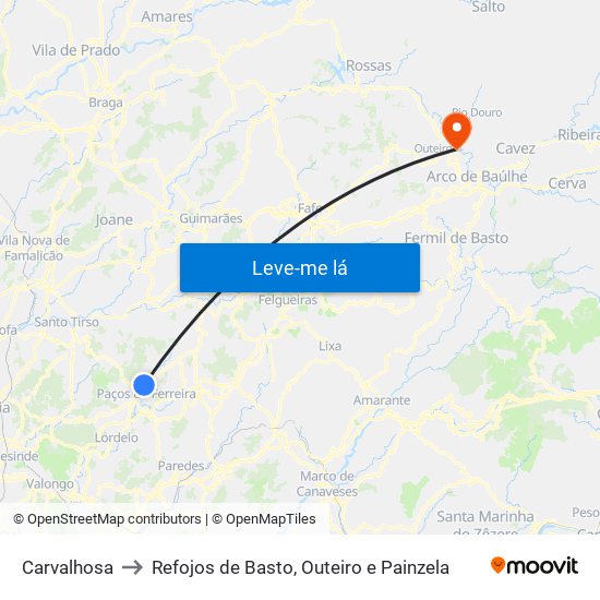 Carvalhosa to Refojos de Basto, Outeiro e Painzela map