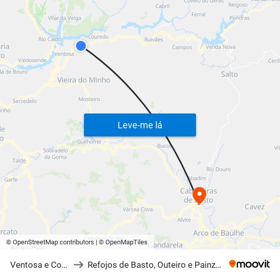 Ventosa e Cova to Refojos de Basto, Outeiro e Painzela map