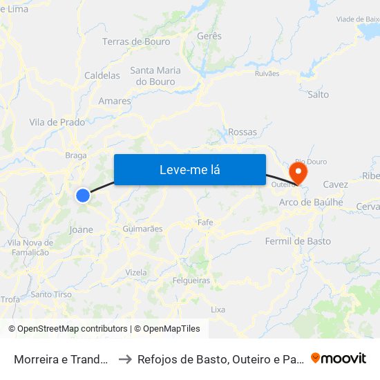 Morreira e Trandeiras to Refojos de Basto, Outeiro e Painzela map