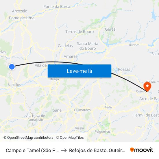Campo e Tamel (São Pedro Fins) to Refojos de Basto, Outeiro e Painzela map