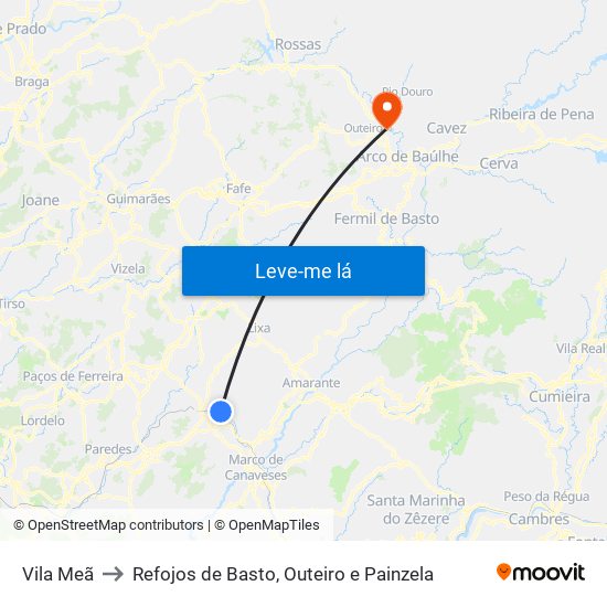 Vila Meã to Refojos de Basto, Outeiro e Painzela map