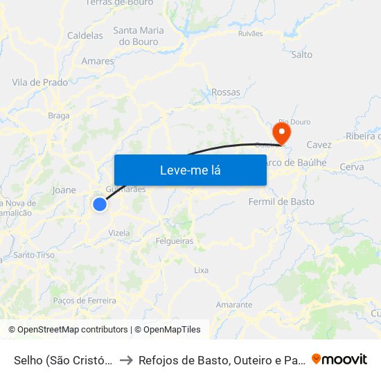 Selho (São Cristóvão) to Refojos de Basto, Outeiro e Painzela map