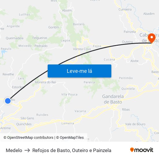 Medelo to Refojos de Basto, Outeiro e Painzela map