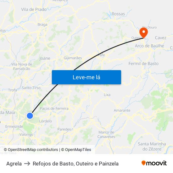 Agrela to Refojos de Basto, Outeiro e Painzela map