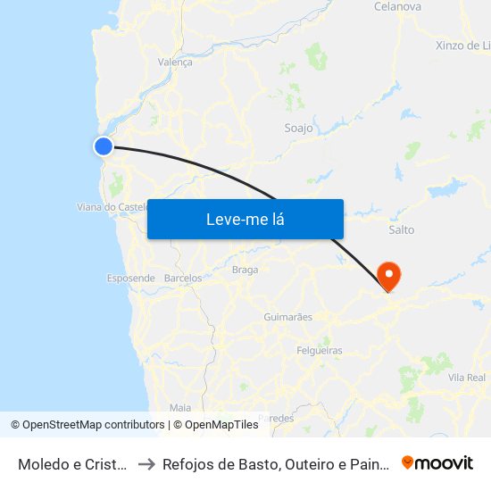 Moledo e Cristelo to Refojos de Basto, Outeiro e Painzela map