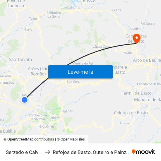 Serzedo e Calvos to Refojos de Basto, Outeiro e Painzela map